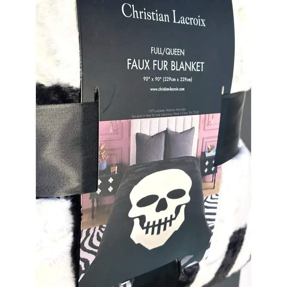 Christian Lacroix Full / Queen Faux Fur Blanket Skull Skeleton Halloween Goth - Picture 8 of 13